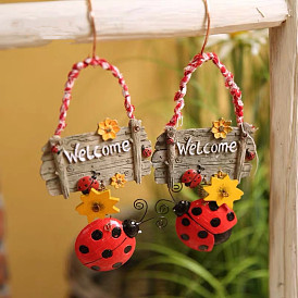 Ladybug Wood & Resin Welcome Sign Wall Hanging Ornament, for Home Garden Decoration