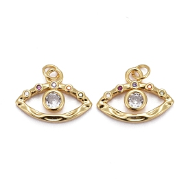 Brass Micro Pave Colorful Cubic Zirconia Pendants, with Jump Rings, Long-Lasting Plated, Horse Eye