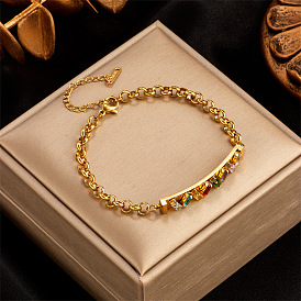 Vintage Colorful Long Transparent Chain Bracelet with Gemstones