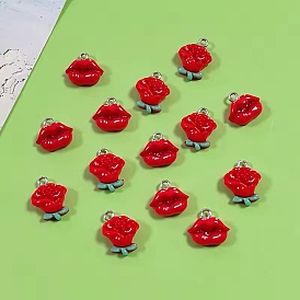 Непрозрачные подвески смолы, с железной платиной петлей, шарм для губ/розы