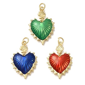 Rack Plating Brass Enamel Pendants, with Jump Ring, Cadmium Free & Lead Free, Long-Lasting Plated, Sacred Heart, Real 18K Gold Plated