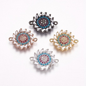 Brass Micro Pave Cubic Zirconia Links, Flower, Colorful