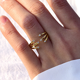Anillos de puño ajustables de plata esterlina con pavé de circonitas cúbicas para mujer
