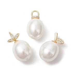 Подвески из латуни с микропаве из кубического циркония и жемчугом из раковин., овальные амулеты