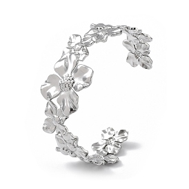 304 Stainless Steel Cuff Bangles for Women, Flower