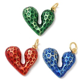 Rack Plating Brass Enamel Pendants, with Jump Ring, Long-Lasting Plated, Cadmium Free & Lead Free, Heart Charm, Real 18K Gold Plated