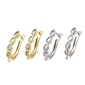 Фурнитура для сережек-колец из латуни с микропаве из прозрачных кубических цирконий в форме капли, с горизонтальными петлями, запереть