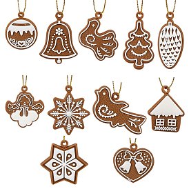 Christmas Theme Plastic Pendant Decorations, with Rope, Mixed Shapes