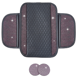 1Накладка на центральную консоль автомобиля с блестками и 2комплект круглых силиконовых ковриков для автомобильных подстаканников, Чехол-подушка для подлокотника автомобиля из кожи со стразами, в комплекте с 2 сумками для хранения.