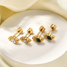 Ионное покрытие (ip) 304 серьги-гвоздики из нержавеющей стали, со стразами, реальный 14 k позолоченный, плоско-круглые