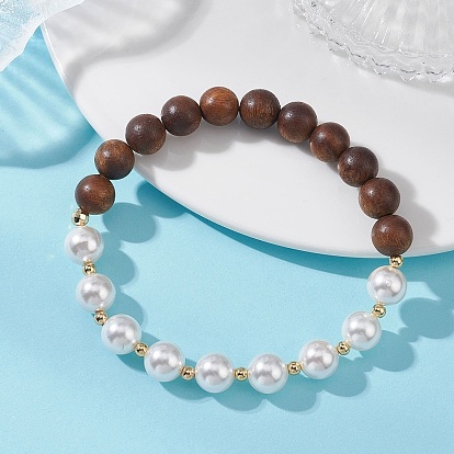 Эластичные браслеты из перламутра и сандалового дерева для женщин, круглые