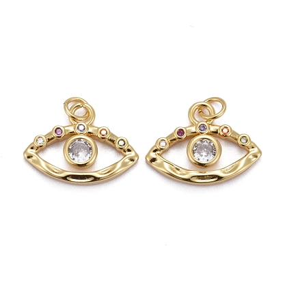 Brass Micro Pave Colorful Cubic Zirconia Pendants, with Jump Rings, Long-Lasting Plated, Horse Eye