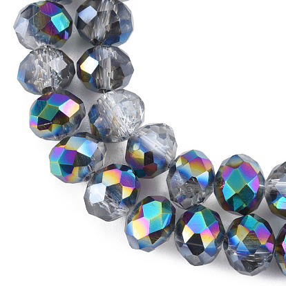 Transparent Crackle Electroplate Glass Beads Strands, Half Plated, Faceted, Abacus