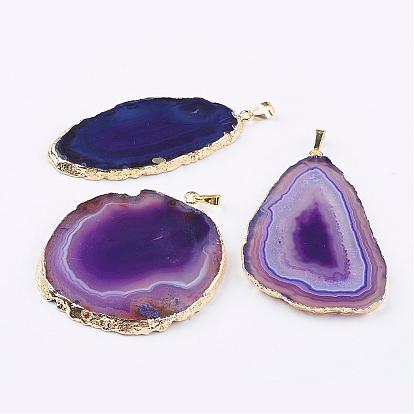 Natural Agate Big Pendants, with Brass Findings, Nuggets