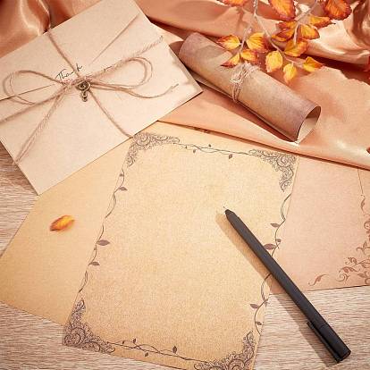 CRASPIRE Vintage Retro Writing Letter Stationery & Blank Mini Paper Envelopes Kits, with Alloy Pendants and Jute Twine, for Birthday Party Invitation Card Making