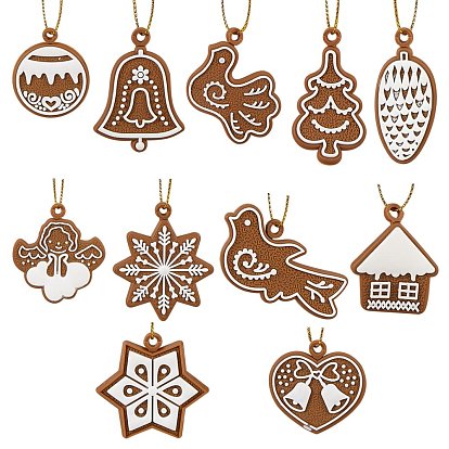 Christmas Theme Plastic Pendant Decorations, with Rope, Mixed Shapes