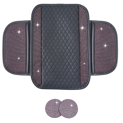 1Накладка на центральную консоль автомобиля с блестками и 2комплект круглых силиконовых ковриков для автомобильных подстаканников, Чехол-подушка для подлокотника автомобиля из кожи со стразами, в комплекте с 2 сумками для хранения.