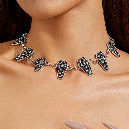 Пасхальное железное готическое ожерелье-чокер в виде черепа и гроба с звеньями, цепочка-чокер для женщин.