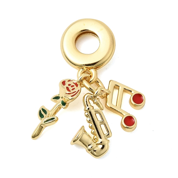 Латунные подвески-шармы в европейском стиле с зеленой и красной эмалью, подвески в виде розы с музыкальной нотой и большим отверстием, без кадмия и без свинца, долговечный, стойки покрытие