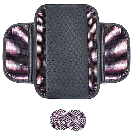 1Накладка на центральную консоль автомобиля с блестками и 2комплект круглых силиконовых ковриков для автомобильных подстаканников, Чехол-подушка для подлокотника автомобиля из кожи со стразами, в комплекте с 2 сумками для хранения.