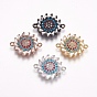 Brass Micro Pave Cubic Zirconia Links, Flower, Colorful