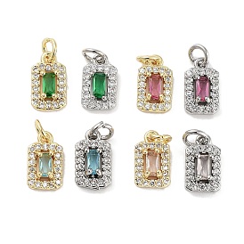 Brass Micro Pave Cubic Zirconia Charms, with Jump Ring, Rectangle