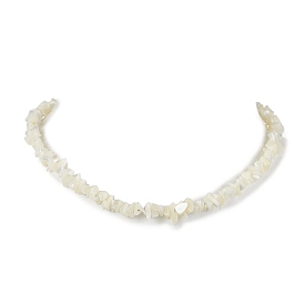 Bohemia Natural White Mother of Pearl Shell Chip Beaded Necklaces, Holiday Beach Zinc Alloy Jewelry for Women and Girls