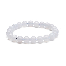 Natural Blue Chalcedony Beaded Stretch Bracelets, Round