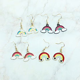 Rainbow Dangle Earrings with Bold Pendant, Trendy and Versatile Jewelry