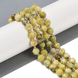 Natural Yellow Turquoise(Jasper) Beads Strands, Faceted, Bicone, Double Terminated Point Prism Beads