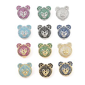 Brass Micro Pave Cubic Zirconia Slide Charms, Long-Lasting Plated, Bear