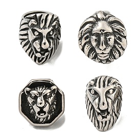 316 Surgical Stainless Steel Large Hole Beads, Lion Head