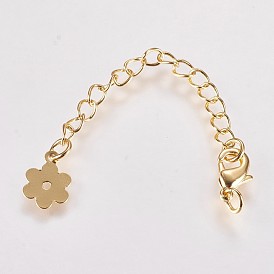 Long-Lasting Plated Brass Chain Extender, with Lobster Claw Clasps and Flower Tips