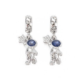 Rack Plating Alloy Enamel European Dangle Charms, with Crystal Rhinestone, Large Hole Beads, Cadmium Free & Nickel Free & Lead Free, Spaceman, Platinum