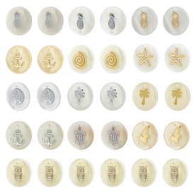 Natural Freshwater Shell Pendants, Flat Round with Mixed Patterns