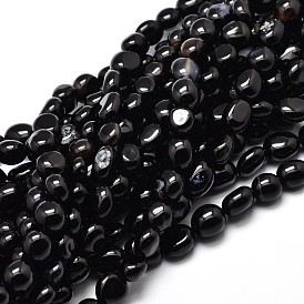 Dyed Natural Black Agate Nuggets Beads Strands, Tumbled Stone, 5~10x6~7x3~7mm, hole: 1mm, about 14.9 inch ~15.7 inch