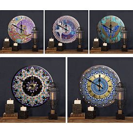DIY Clock Diamond Painting Kits, Including Round Plastic Plate, Resin Rhinestones, Diamond Sticky Pen, Tray Plate and Glue Clay, Owl/Dancer/Flower/Butterfly Pattern