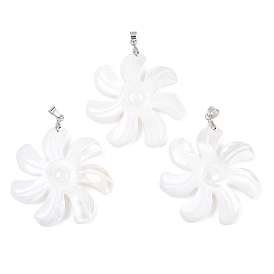 Натуральный белый оболочки подвески, резные цветочные подвески с латунными дужками, платина, стойки покрытие