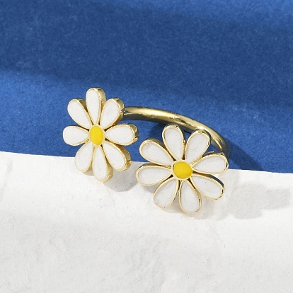 Латунные кольца-манжеты для женщин, цветок, с эмалью, стойки покрытие, без кадмия и без свинца, долговечный