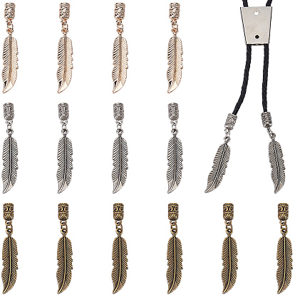 18 piezas 3 colores extremos de cordón de aleación, con colgantes de plumas