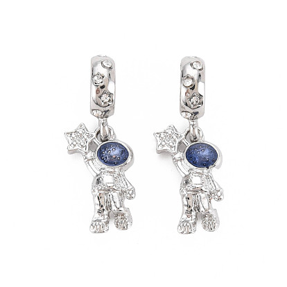 Rack Plating Alloy Enamel European Dangle Charms, with Crystal Rhinestone, Large Hole Beads, Cadmium Free & Nickel Free & Lead Free, Spaceman, Platinum