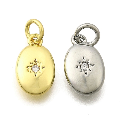 Латунные микро проложить кубического циркония подвески, овал со звездочками, стойки покрытие, прочное покрытие, без кадмия и без свинца, с целью перехода в кольце