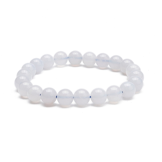 Natural Blue Chalcedony Beaded Stretch Bracelets, Round