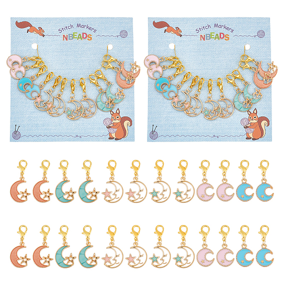 Маркеры для подвески «луна со звездой», подвески из сплава эмали крючком с застежкой-лобстером, маркер с замком и кольцом с подвеской в виде винного бокала