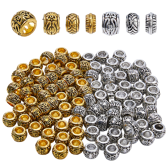 30 шт 6 стили европейские бусины из сплава в тибетском стиле, бусины с большим отверстием, рондель