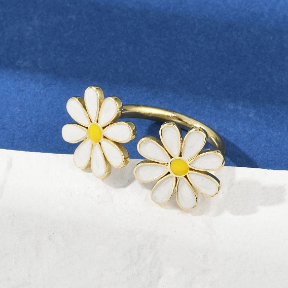 Латунные кольца-манжеты для женщин, цветок, с эмалью, стойки покрытие, без кадмия и без свинца, долговечный