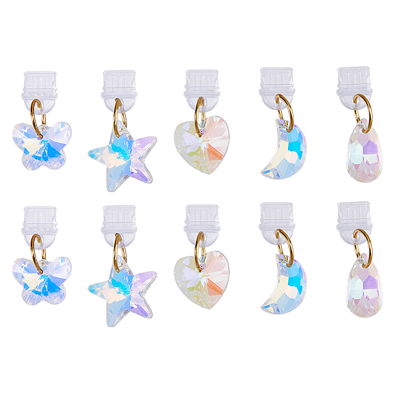 10шт 5 стиль пластиковые мобильные пылезащитные заглушки, со стеклянными подвесками