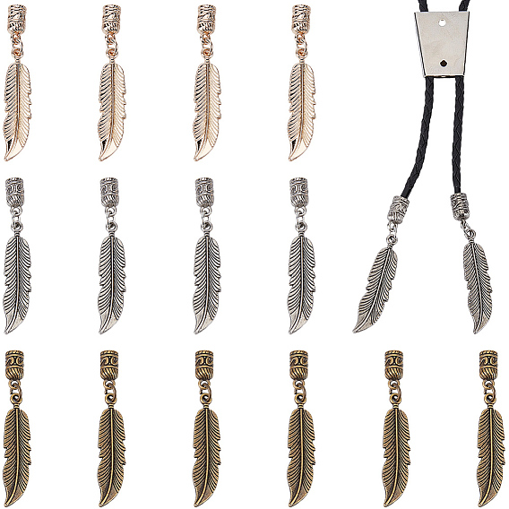 18pcs 3 couleurs embouts de cordon en alliage, avec des pendentifs en plumes