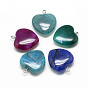 Natural Brazilian Agate Pendants, Dyed & Heated, with Iron Findings, Heart, Platinum