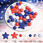 104Pcs 4th of July US Independence Day Silicone Beads Patriotic Blue Red White Round Star Beads America Flag Stars & Stripes Beads for Independence Day DIY Crafts Home Tiered Tray Decor